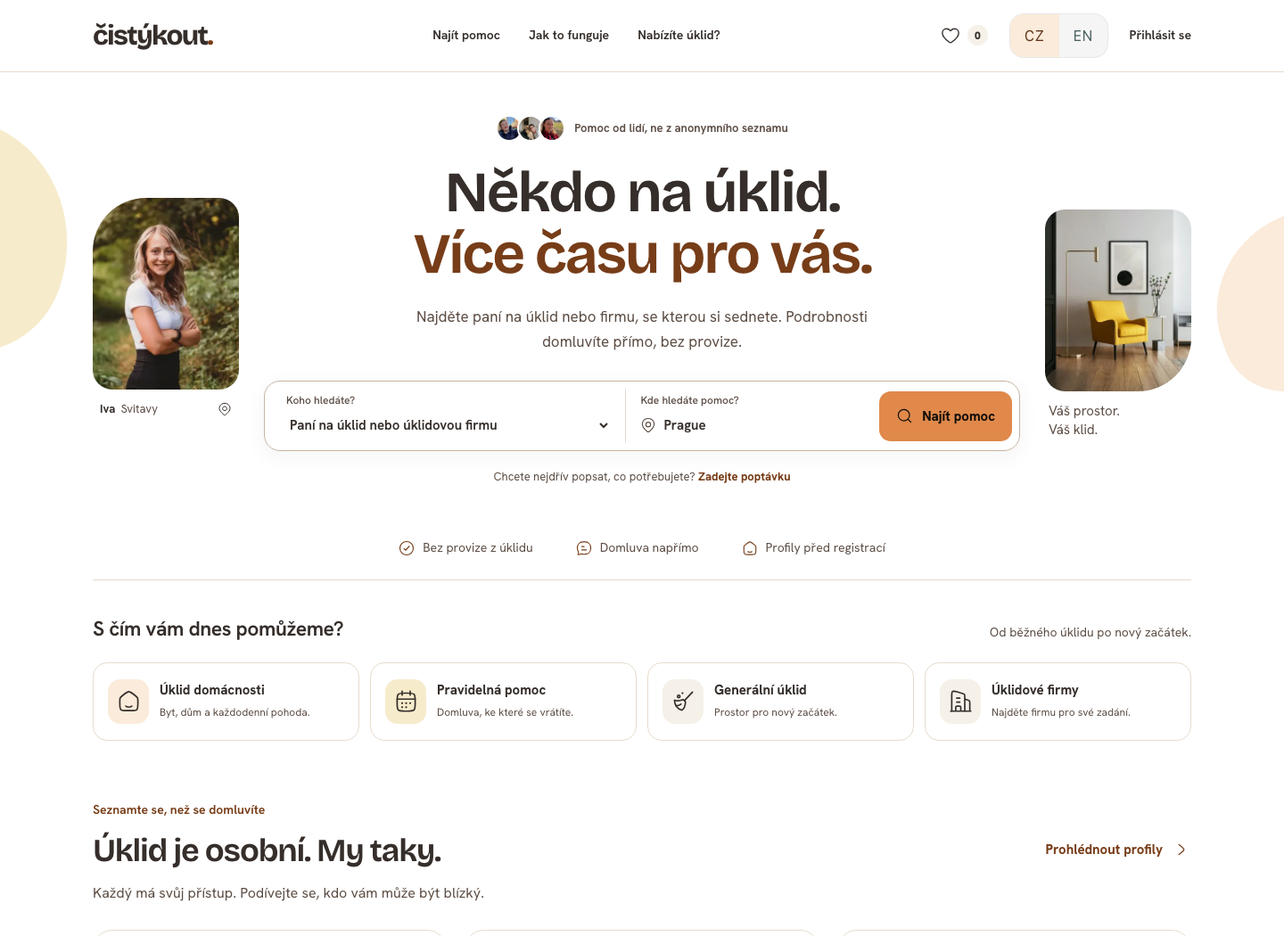 Čistý kout homepage: finding local cleaning help