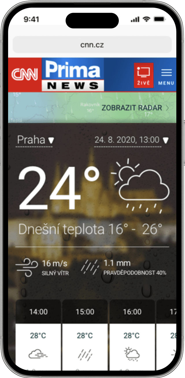 CNN Prima News mobile weather page