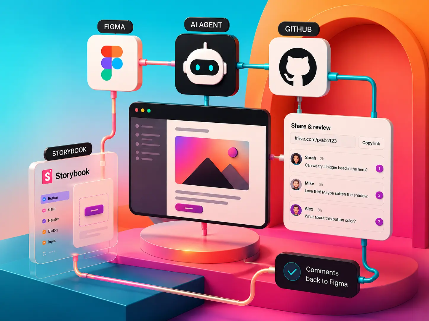 HiFiveUI workflow connecting Figma, AI, code and review