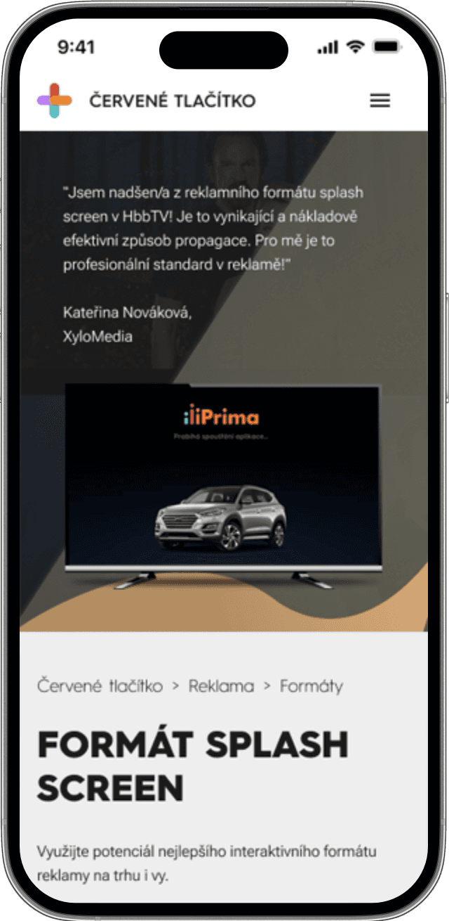 Prima HbbTV advertising formats page on mobile