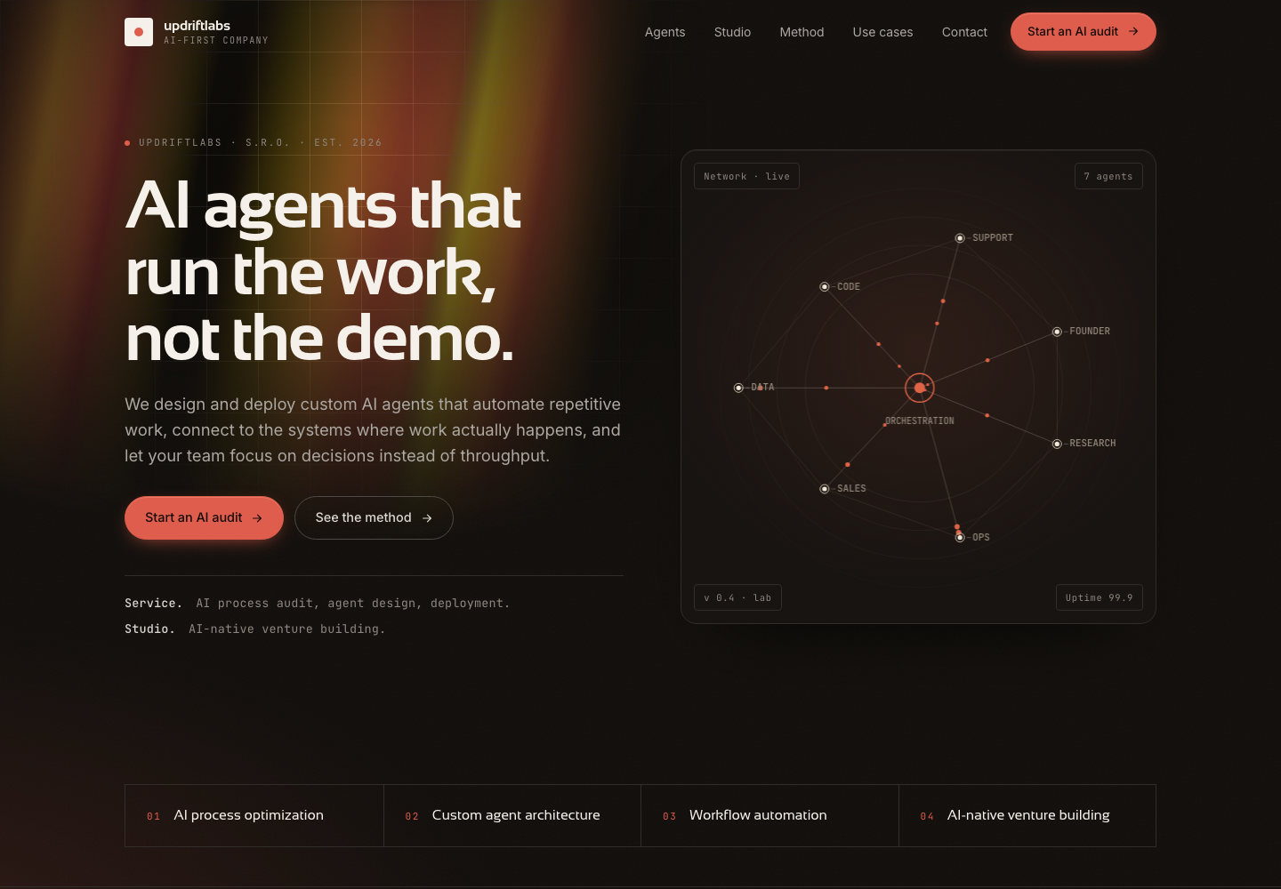 Updrift Labs AI consultancy and startup-studio website